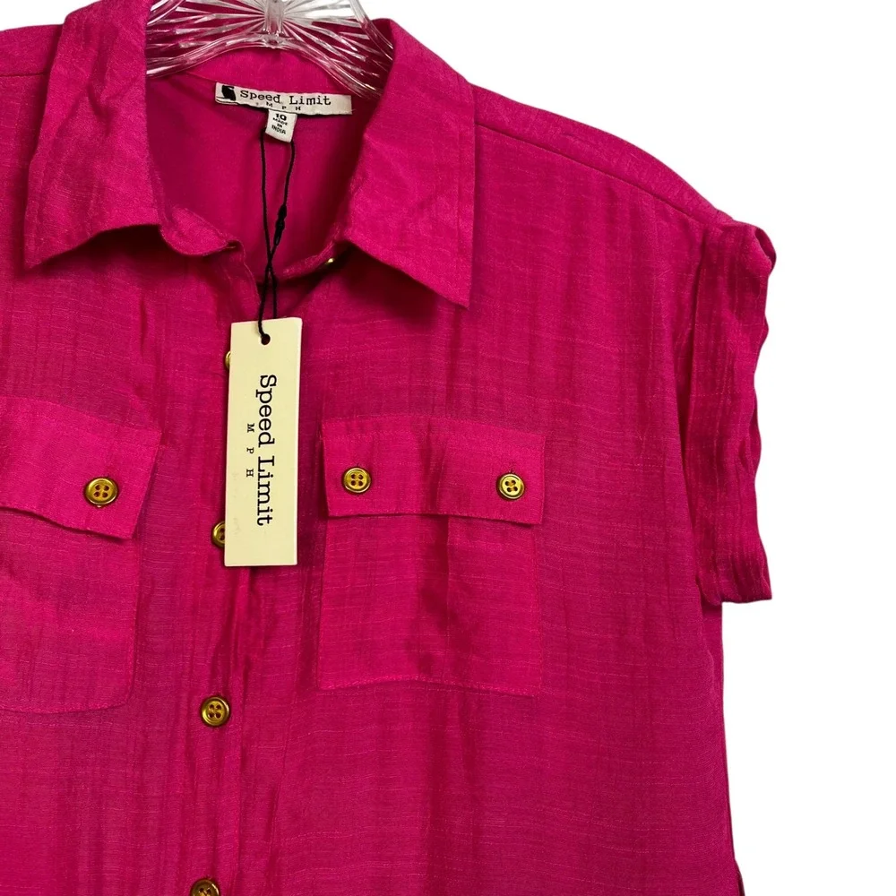 NWT Speed Limit Pink Button Front Shirt Dress Midi Length Roll Tab‎ Sleeves